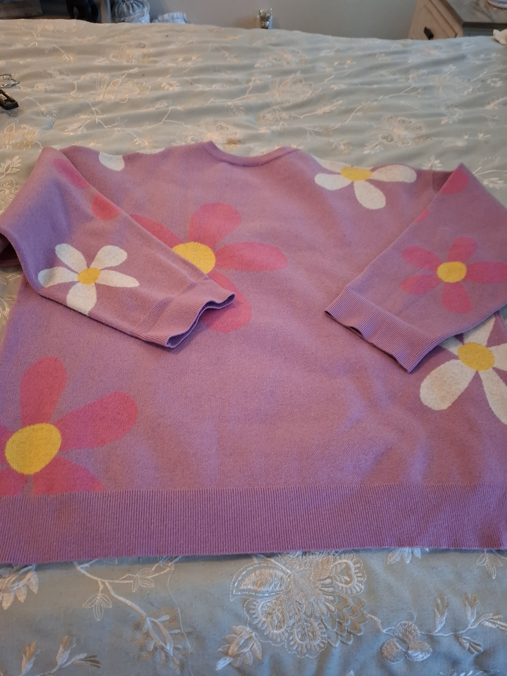 Disney Lilac Daisy Duck Crewneck Sweater with Pink Bow & Yellow Accents - Picture 8 of 13
